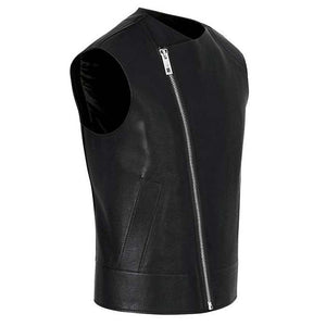 mens black leather biker vest slim fit