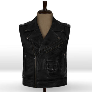 mens black leather biker vest with gun pockets