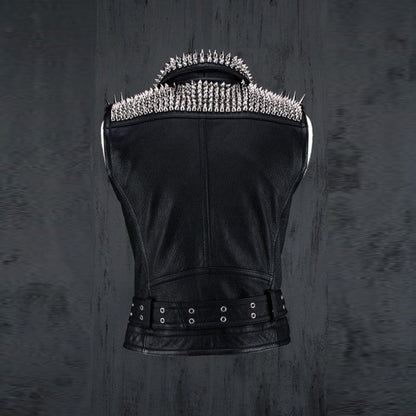 mens black leather biker vest