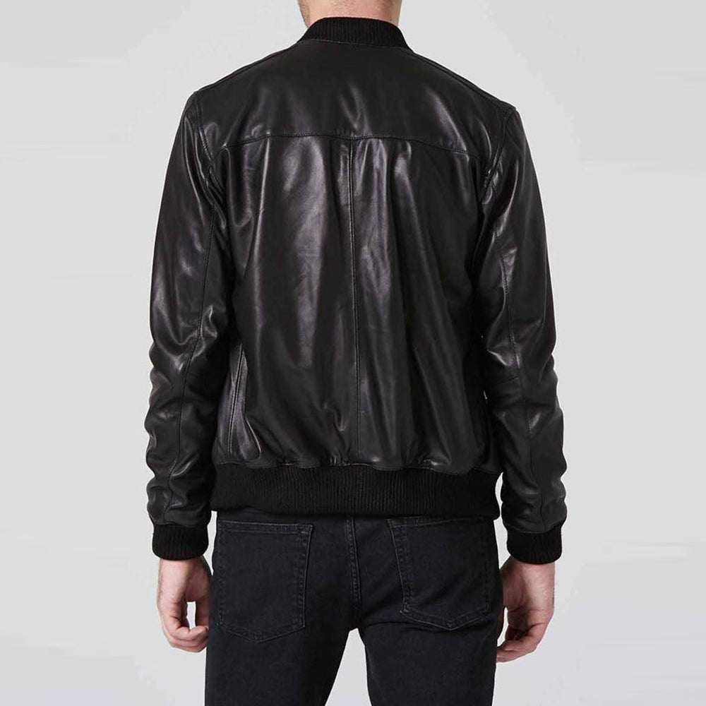 Buy-Men's Black Leather Bomber Jacket Double Zipper - Shop Now Best Price