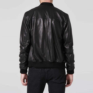 mens black leather bomber jacket double zipper back