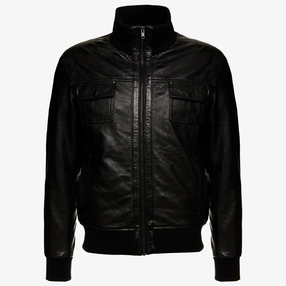 mens black leather bomber jacket on sale