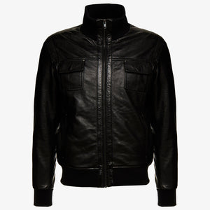 mens black leather bomber jacket on sale