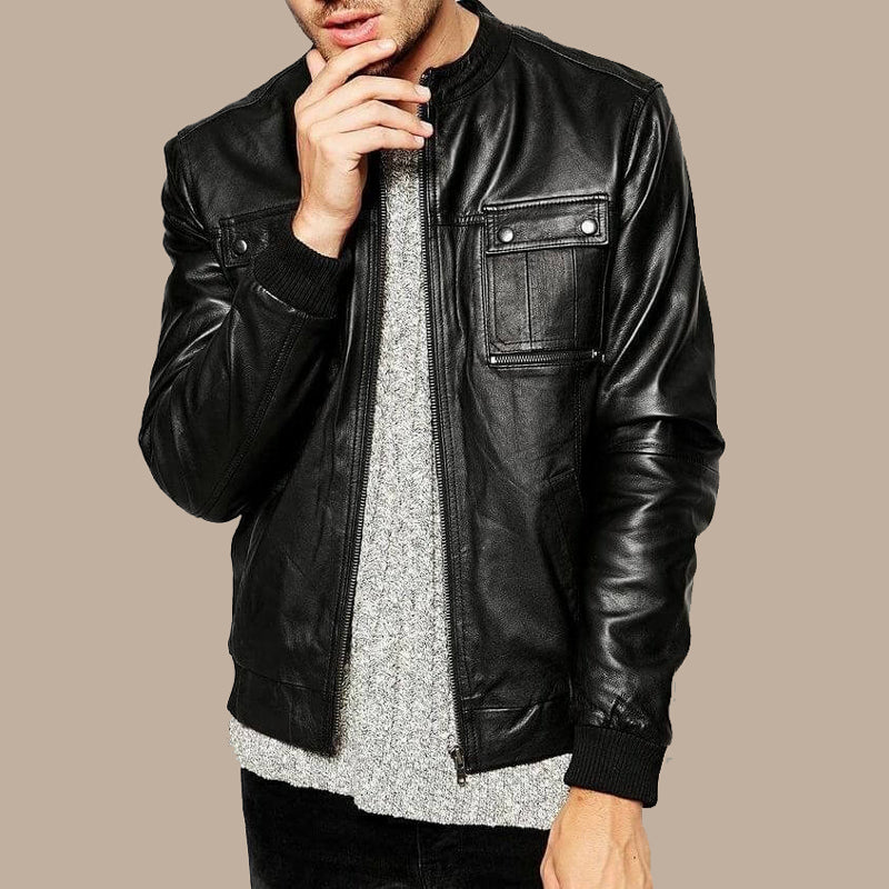 mens black leather bomber jacket