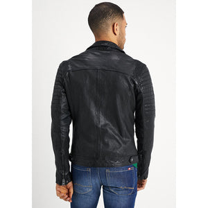 mens black leather distressed biker jacket back