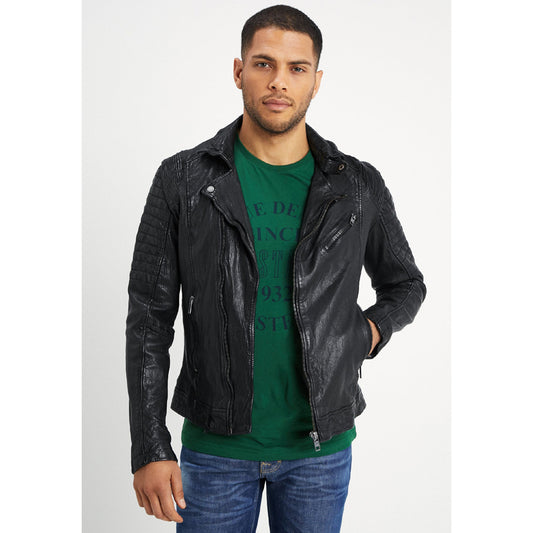 mens black leather distressed biker jacket - Fashion Leather Jackets USA - 3AMOTO