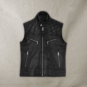 mens black leather motorcycle club vest concealed gun pockets