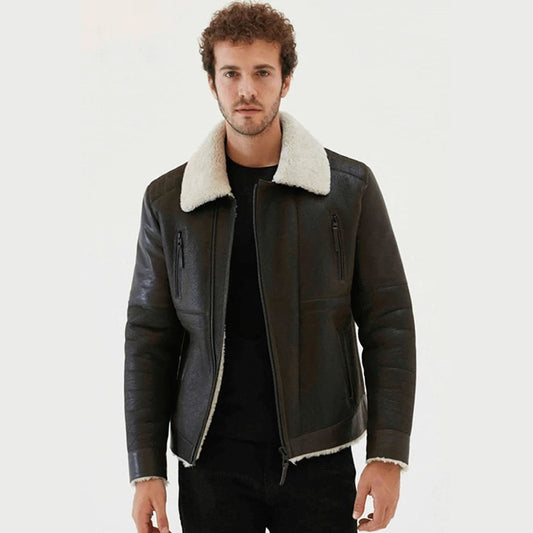 mens black leather shearling jacket - Fashion Leather Jackets USA - 3AMOTO