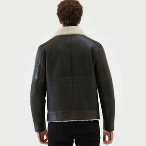 mens black leather white shearling jacket
