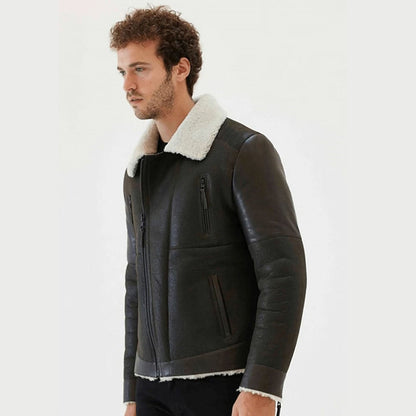 mens black shearling jacket for sale