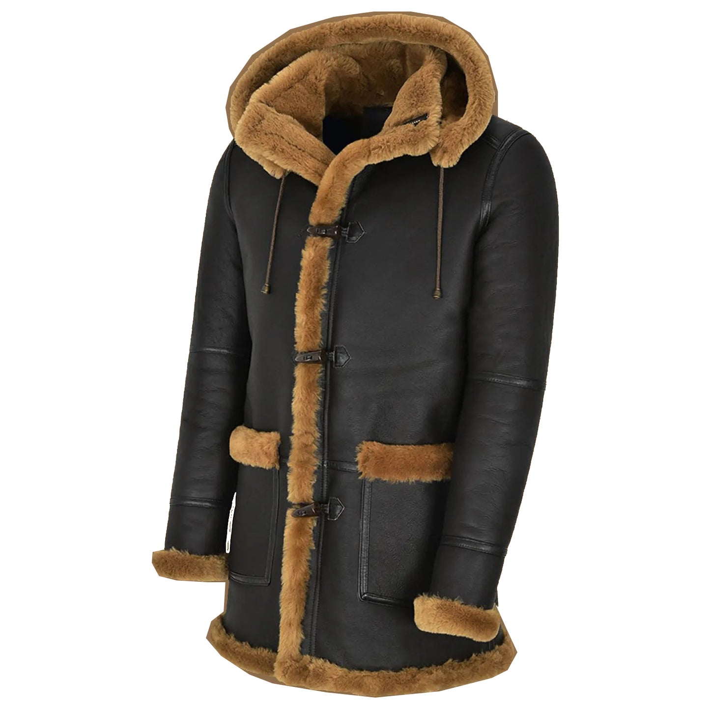 mens black shearling jacket with hood