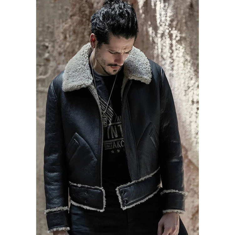 mens black sheepskin jacket