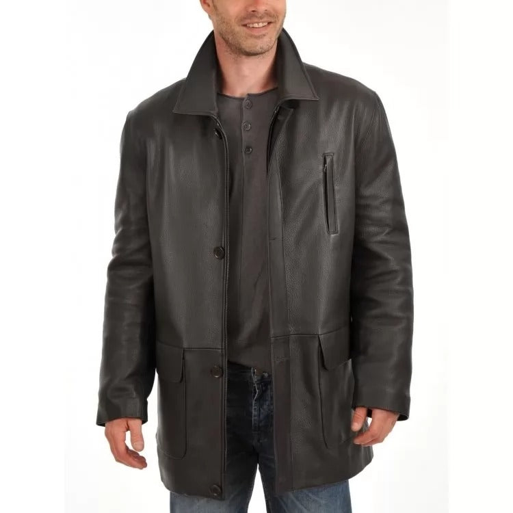 Mens Black Soft Lambskin Leather Car Coat