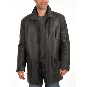 Genuine Leather Jacket Men Long Leather Windbreaker Swallow Twin