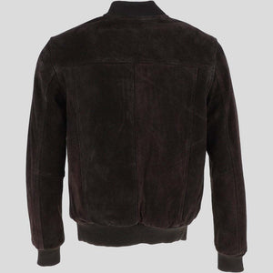 Men’s Black Suede Leather Bomber Jacket Back