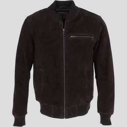 Men’s Black Suede Leather Bomber Jacket