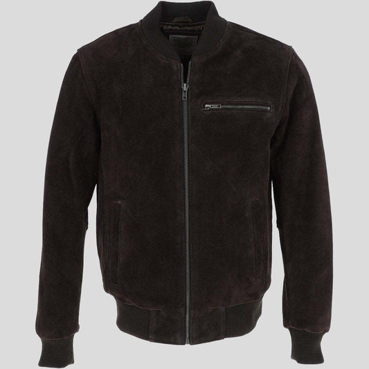 Men’s Black Suede Leather Bomber Jacket - Fashion Leather Jackets USA - 3AMOTO