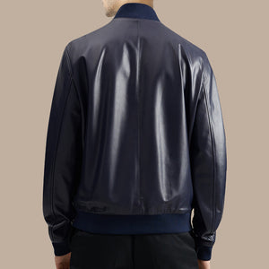 mens blue bomber leather jacket