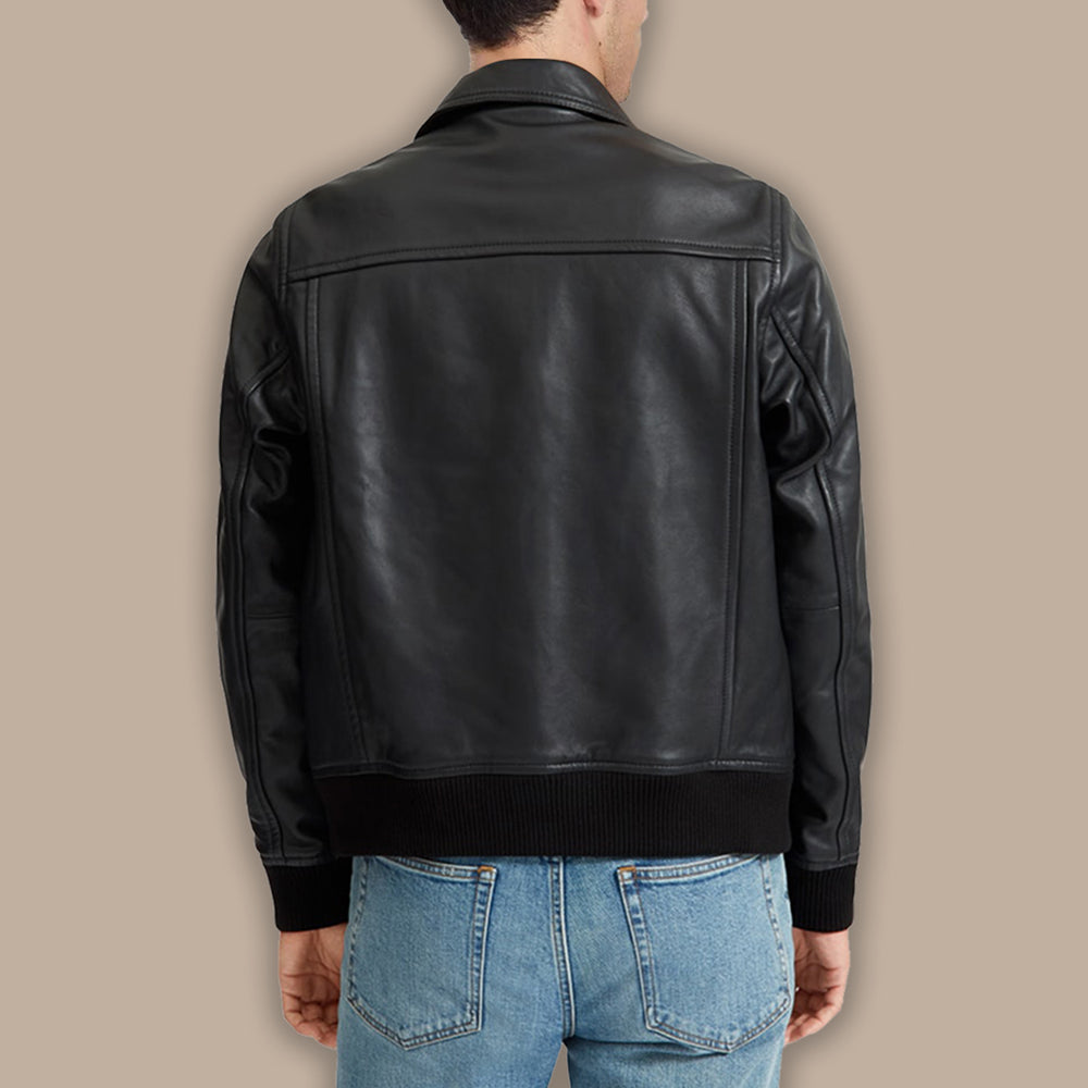 Black Biker Bomber Style Leather Jacket main image 1