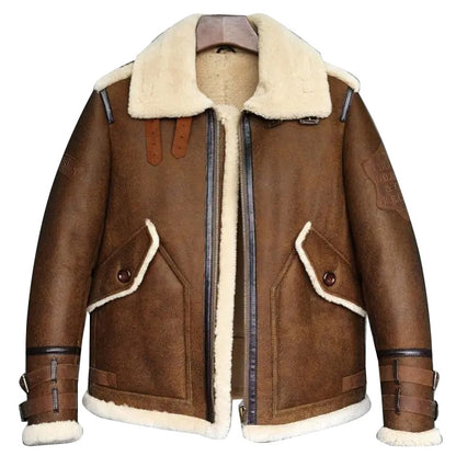 Mens Brown B3 B6 Sheepskin Shearling Bomber Jacket