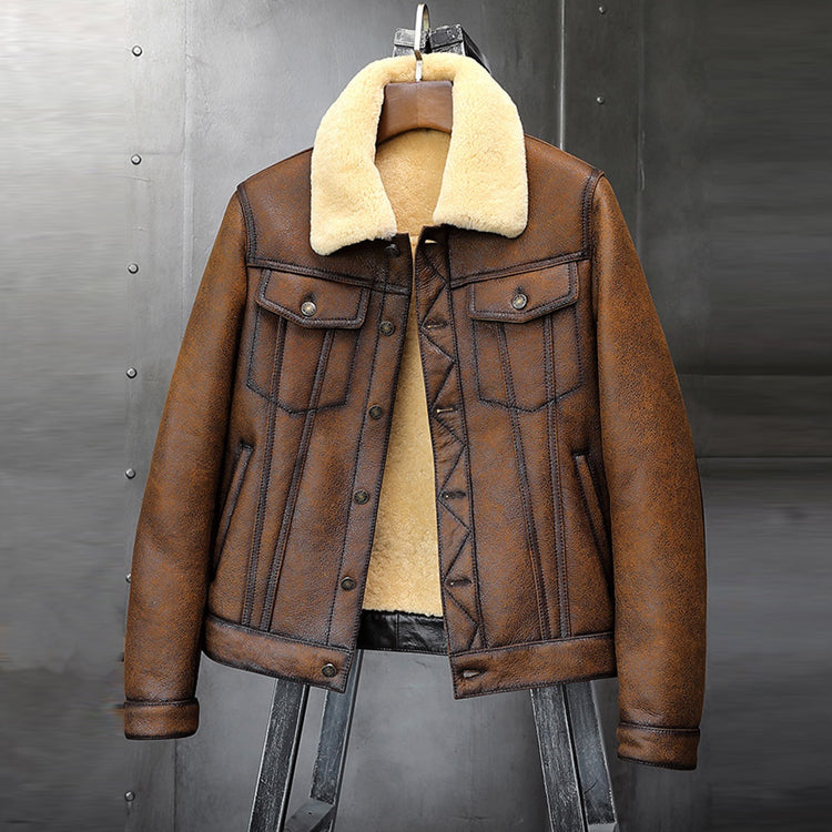 mens brown b3 shearling flight aviator coat jacket