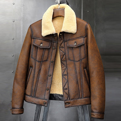 mens brown b3 shearling flight aviator coat jacket