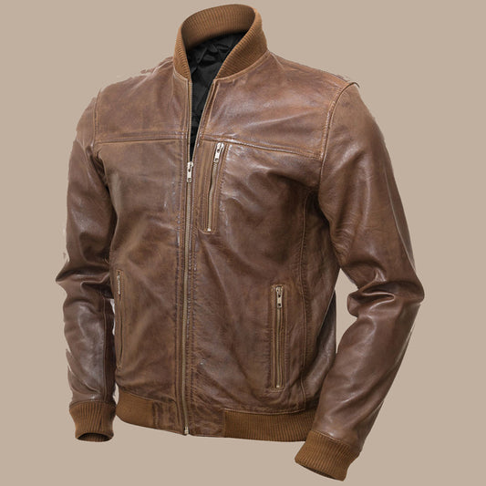mens brown bomber jacket - Fashion Leather Jackets USA - 3AMOTO