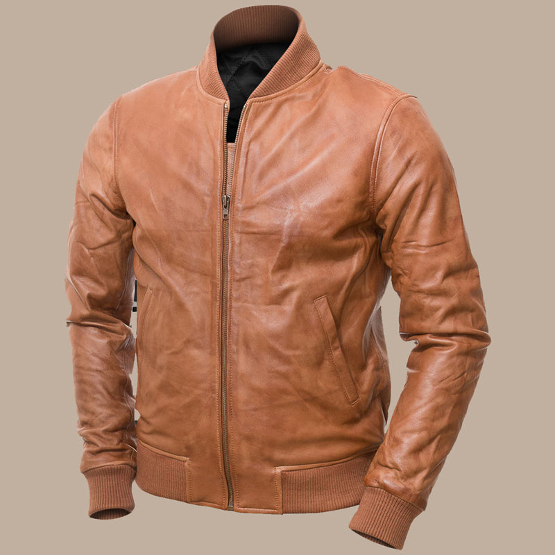 mens brown bomber leather jacket