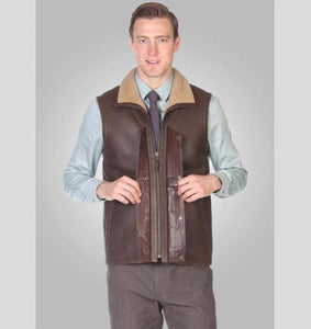 Mens Brown Leather Shearling Vest