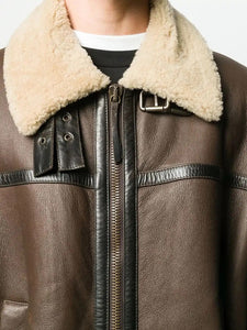 mens brown shearling leather coat