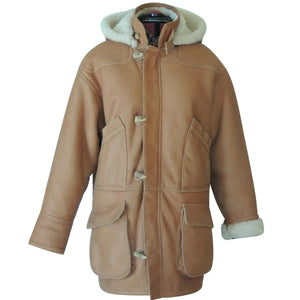 mens brown sheepskin leather fur coat