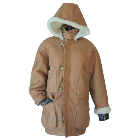 mens brown sheepskin shearling leather fur coat - Fashion Leather Jackets USA - 3AMOTO