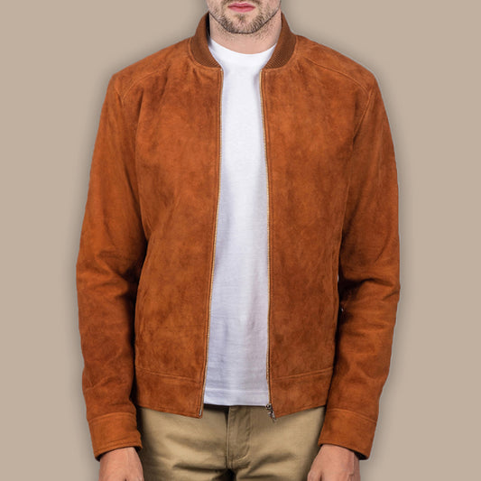 mens brown suede bomber jacket - Fashion Leather Jackets USA - 3AMOTO