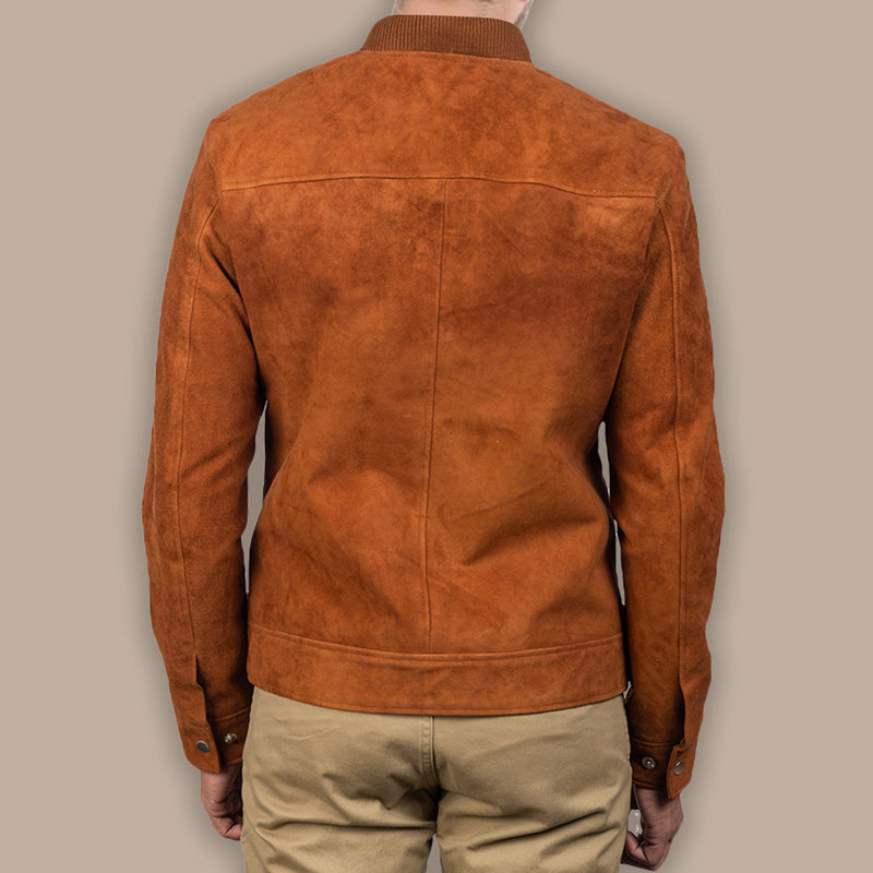 Mens Brown Bomber Suede Jacket - Brown Leather Jacket for Men