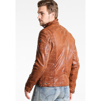 Mens Camel Brown Leather Biker jacket Back