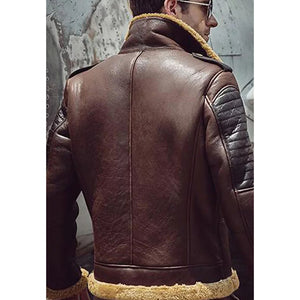 mens camel color leather shearling jacket back