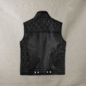 mens casual motorbike black leather waistcoat vest