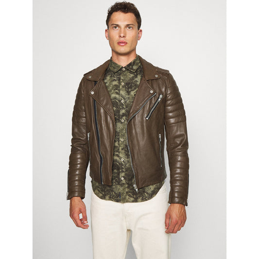 mens chocolate brown leather biker jacket - Fashion Leather Jackets USA - 3AMOTO