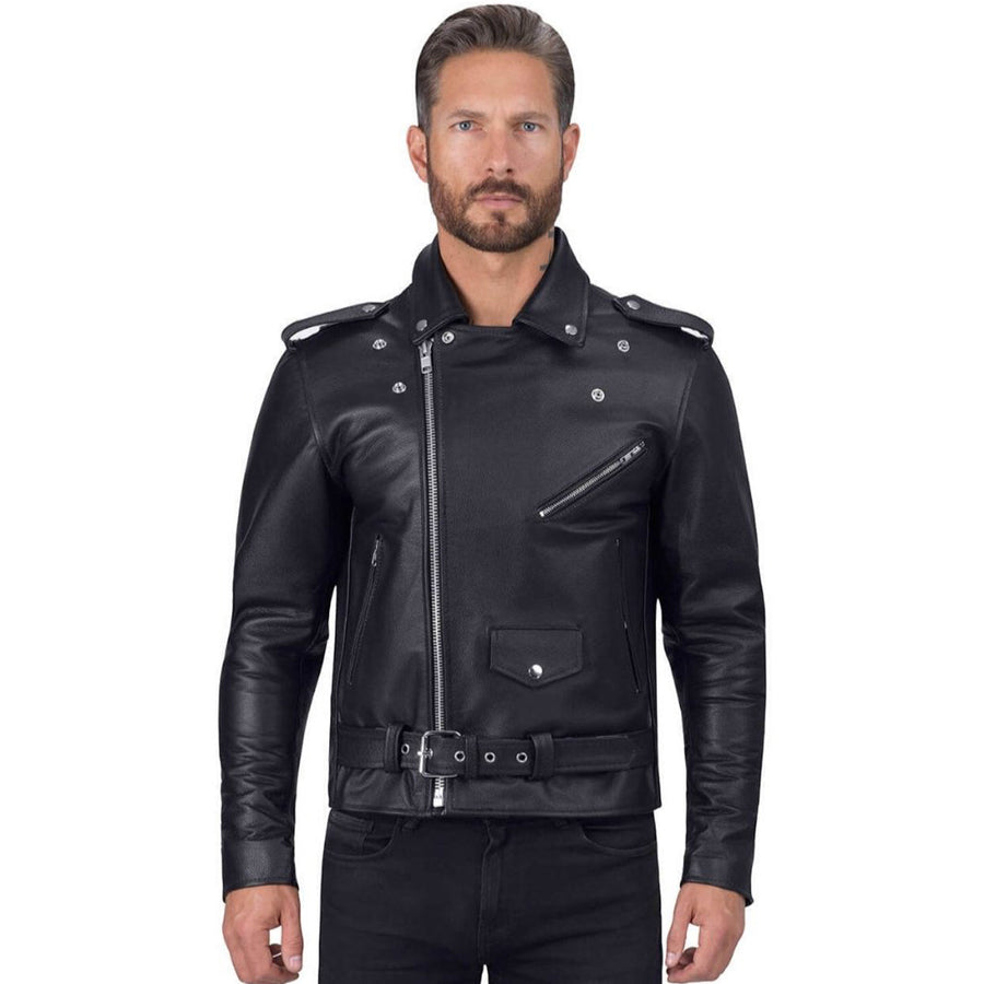 Mens Classic Black Motorcycle Leather Biker Jacket