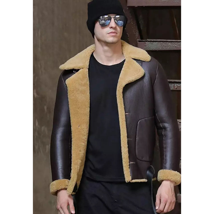 mens dark brown b3 shearling flight aviator jacket