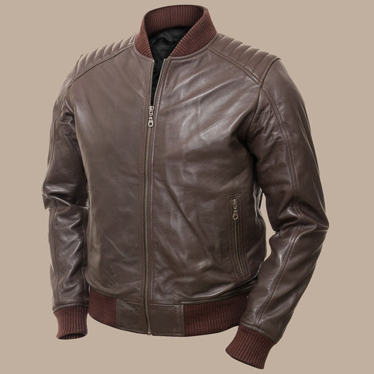 mens dark brown bomber leather jacket - Fashion Leather Jackets USA - 3AMOTO