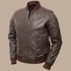 mens dark brown bomber leather jacket
