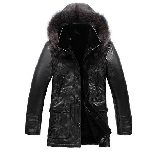 mens designer black lamb fur lined leather hooded coats - Fashion Leather Jackets USA - 3AMOTO