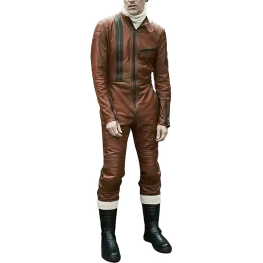 Mens Designer Genuine Lambskin Brown Leather Jumpsuit Catsuit - Fashion Leather Jackets USA - 3AMOTO