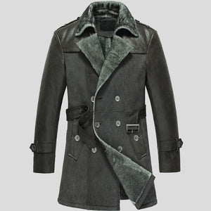 mens double breasted sheepskin leather coat