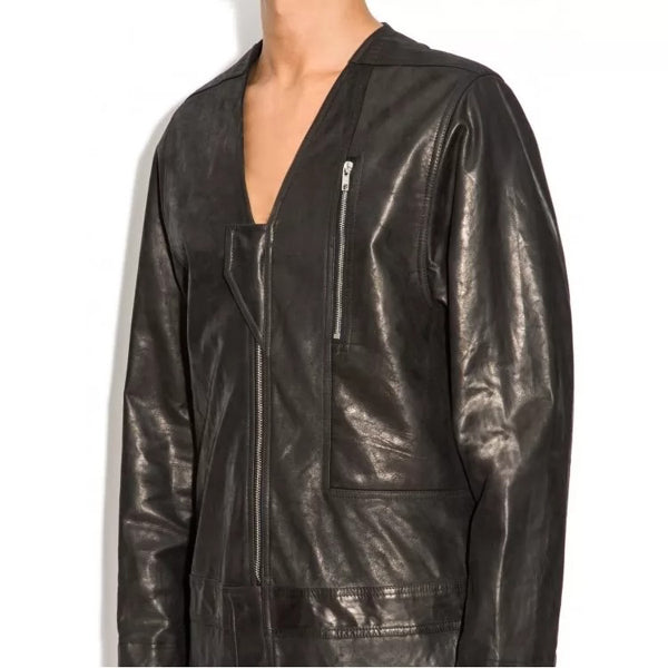 Mens Genuine Lambskin Black Leather Jumpsuit