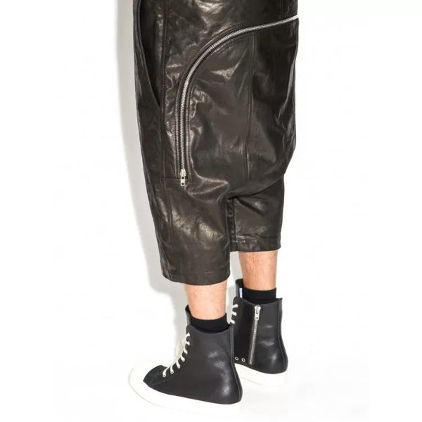 Mens Genuine Lambskin Black Leather Jumpsuit