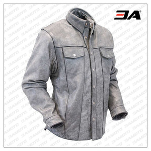 Mens Gray Leather Shirt