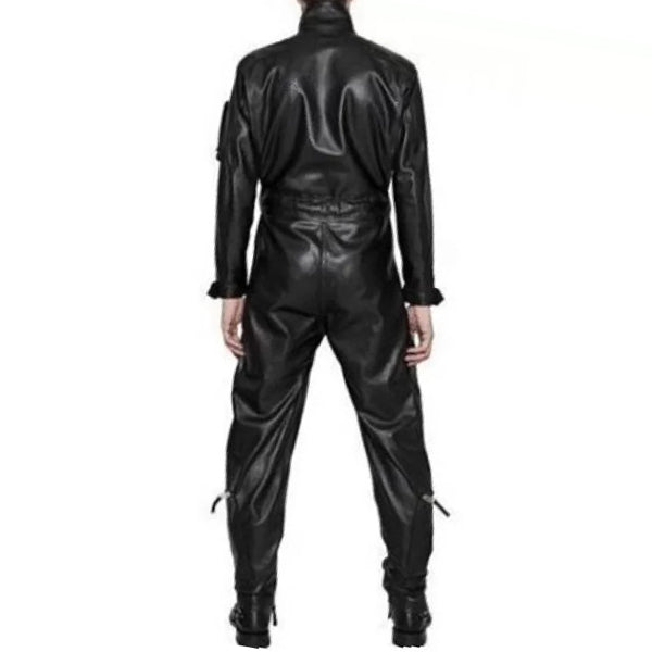 Mens High Fashion Real Sheepskin Black Leather Jumpsuit