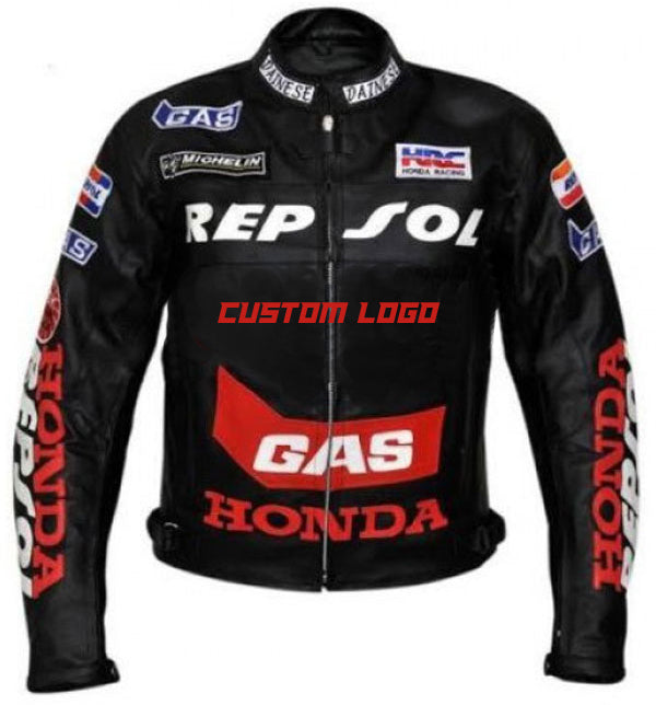 mens honda repsol gas motorbike leather jacket